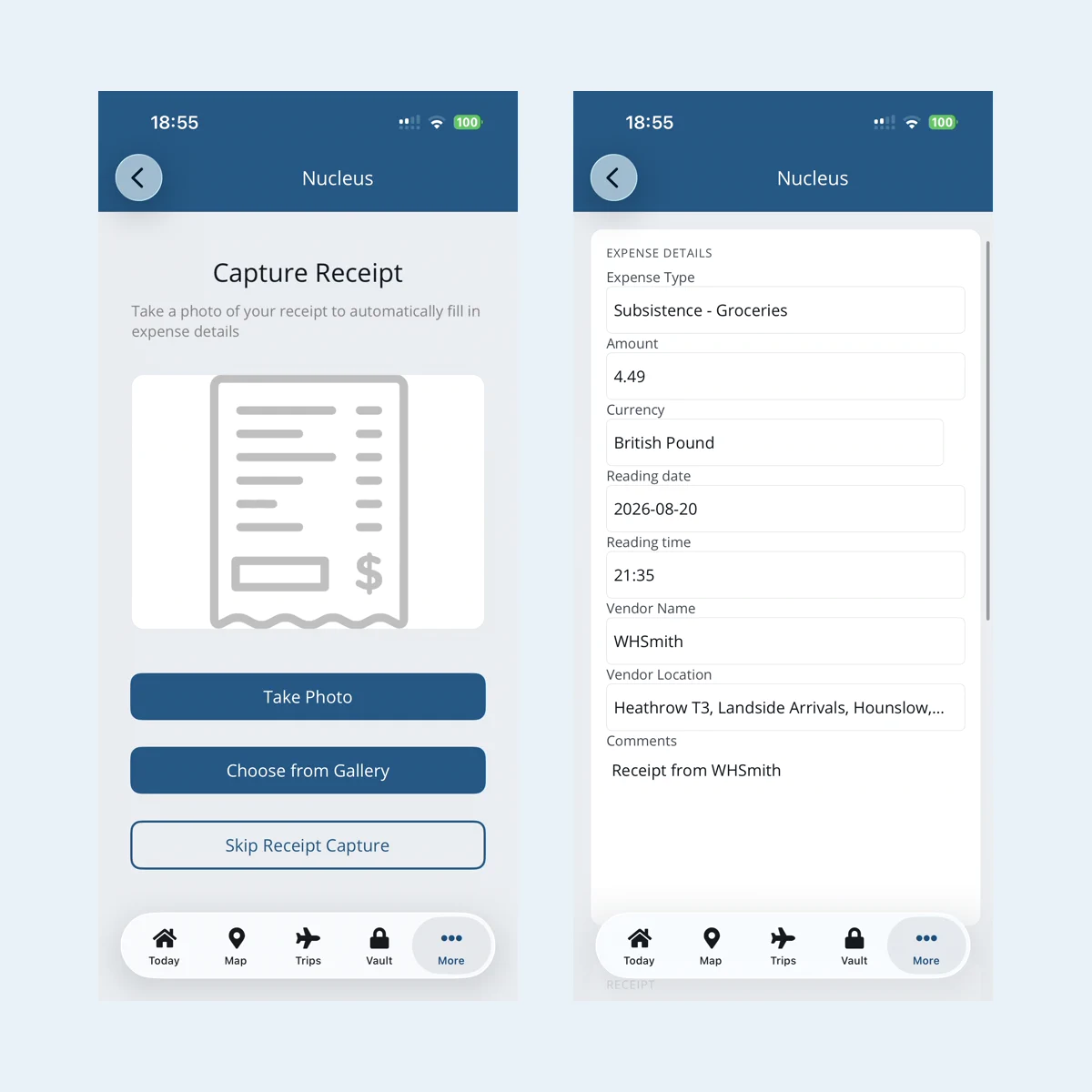 Photograph a receipt and the expense details fill in automatically