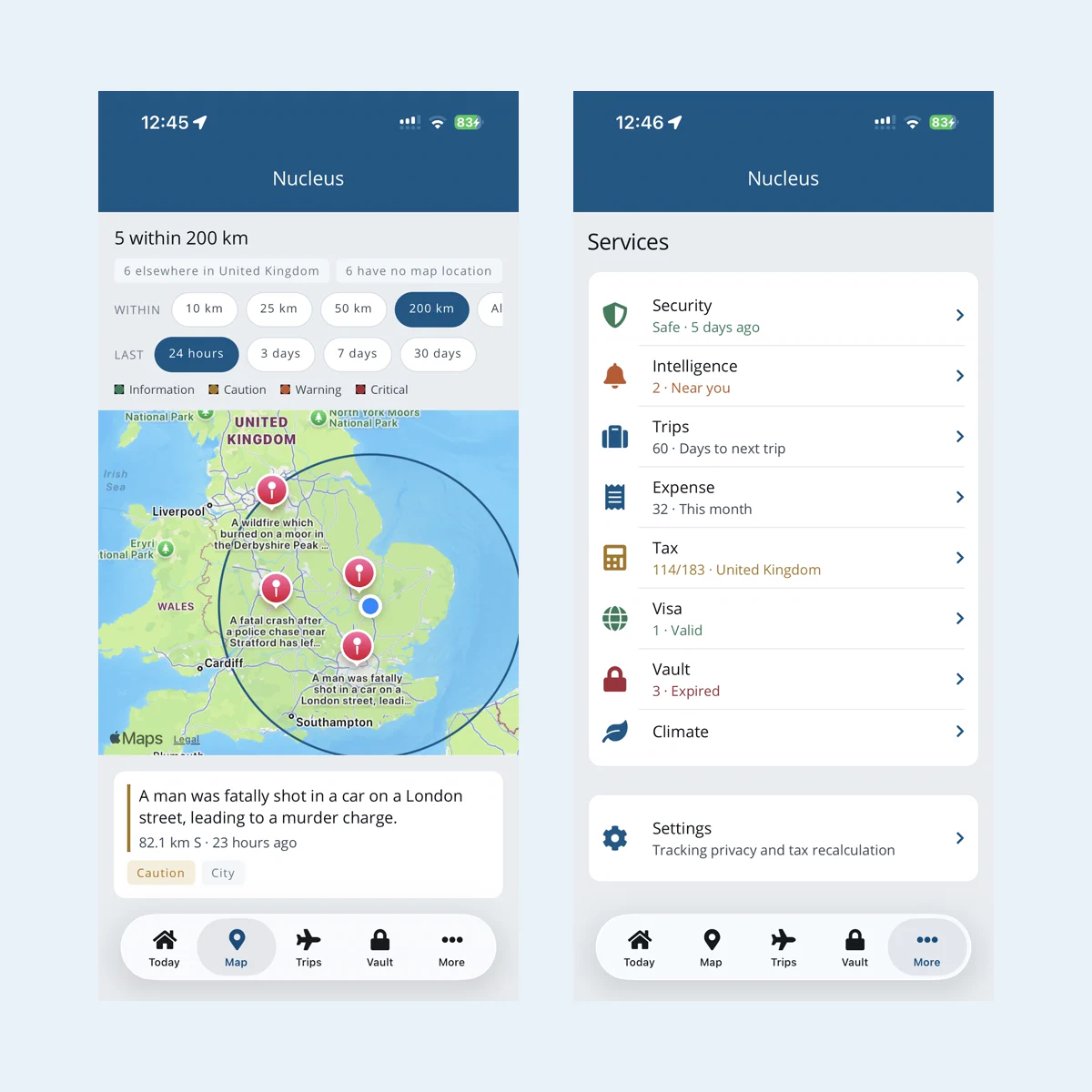 Nearby risk alerts in the Voyage Manager app